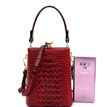 JEWEL TOP CROCODILE PRINT SATCHEL