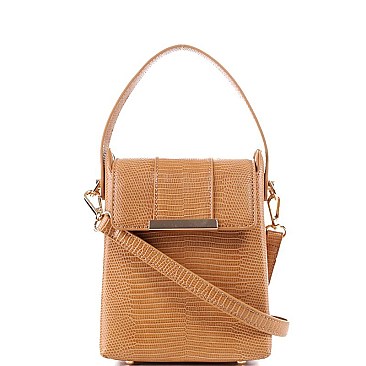 Small 2-Way Lizard Print Hardware Accent Flap Satchel
