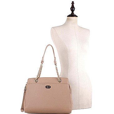 Stylish Pinstripe Embossed 2-Way Chain Tote Bag MH-BY4141
