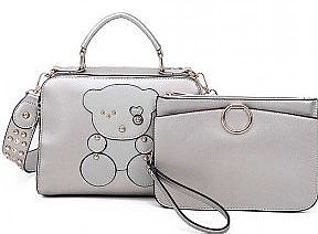 2 IN 1 CUTE BEAR PATCH AND STUDDED SATCHEL WITH CLUTCH SET