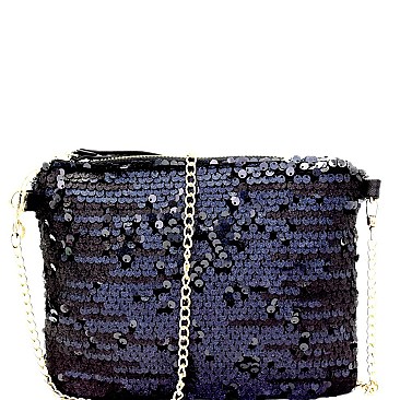 Sequin Embellished Two-Tone Clutch Shoulder Bag