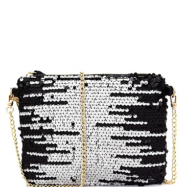 Sequin Embellished Two-Tone Clutch Shoulder Bag