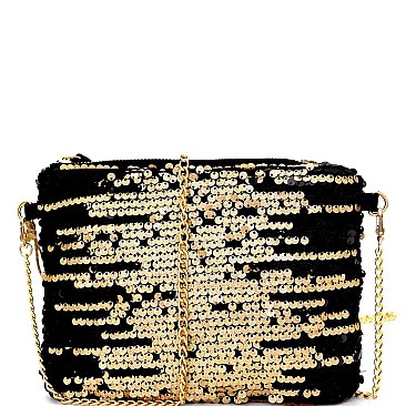 Sequin Embellished Two-Tone Clutch Shoulder Bag
