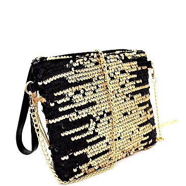 Sequin Embellished Two-Tone Clutch Shoulder Bag