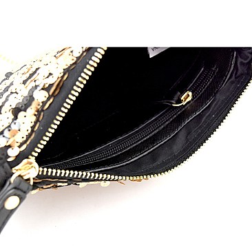 Sequin Embellished Two-Tone Clutch Shoulder Bag