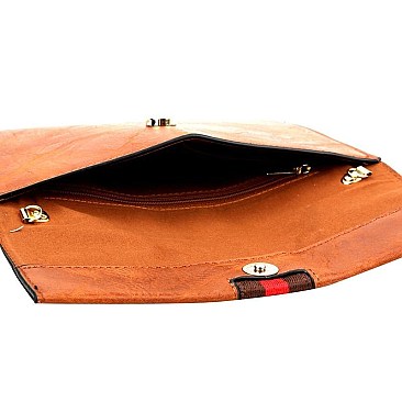Butterfly Charm Block Striped Clutch Shoulder Bag