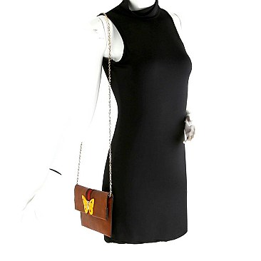 Butterfly Charm Block Striped Clutch Shoulder Bag