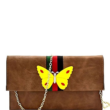 Butterfly Charm Block Striped Clutch Shoulder Bag