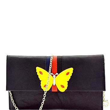 Butterfly Charm Block Striped Clutch Shoulder Bag