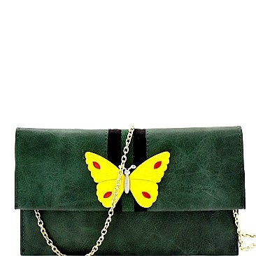 Butterfly Charm Block Striped Clutch Shoulder Bag