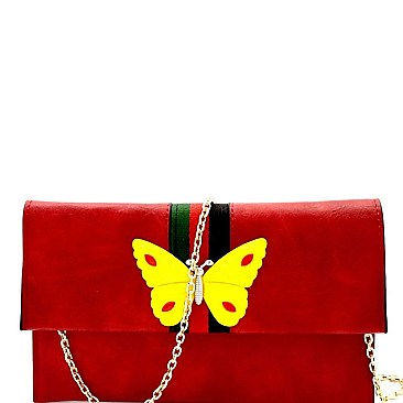 Butterfly Charm Block Striped Clutch Shoulder Bag