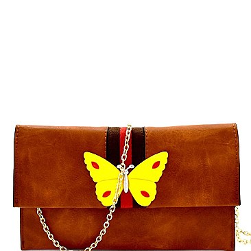 Butterfly Charm Block Striped Clutch Shoulder Bag