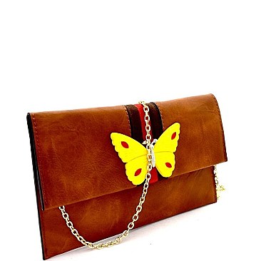 Butterfly Charm Block Striped Clutch Shoulder Bag