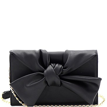 3-Compartment Knotted Bow Accent Clutch Shoulder Bag