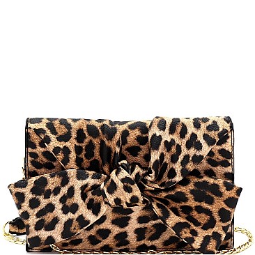 3-Compartment Knotted Bow Accent Clutch Shoulder Bag