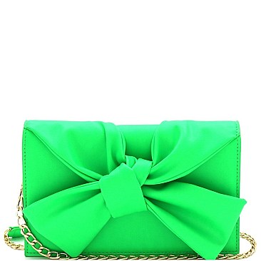 3-Compartment Knotted Bow Accent Clutch Shoulder Bag