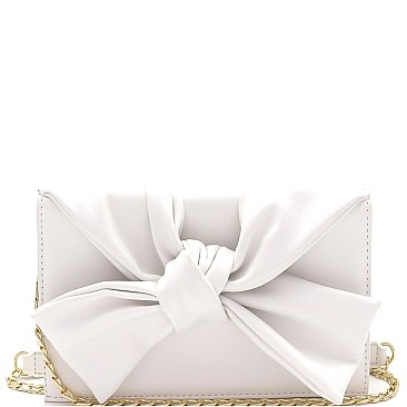 3-Compartment Knotted Bow Accent Clutch Shoulder Bag