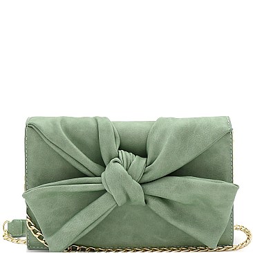 3-Compartment Knotted Bow Accent Clutch Shoulder Bag
