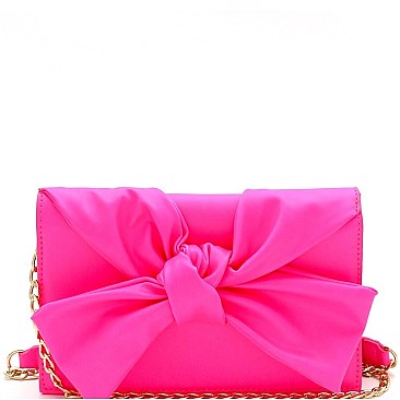3-Compartment Knotted Bow Accent Clutch Shoulder Bag