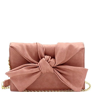 3-Compartment Knotted Bow Accent Clutch Shoulder Bag