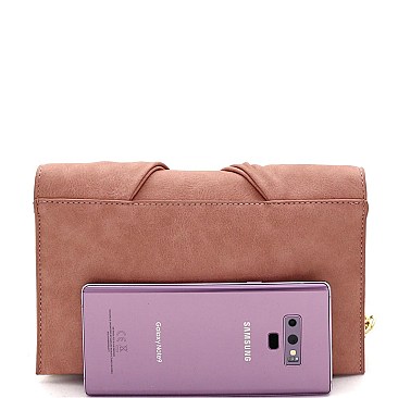 3-Compartment Knotted Bow Accent Clutch Shoulder Bag