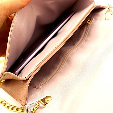 3-Compartment Knotted Bow Accent Clutch Shoulder Bag