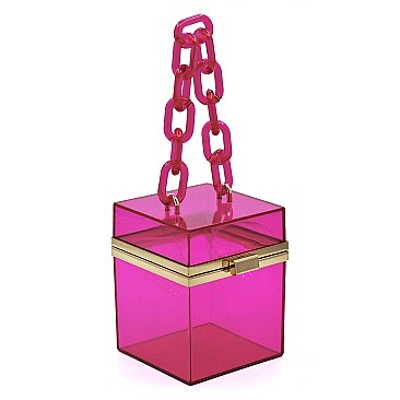 Transparent Acrylic Linked Chain Strap Hard Box Clutch