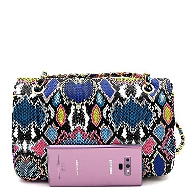 2-Way Snake Print Turn-Lock Flap Shoulder Bag