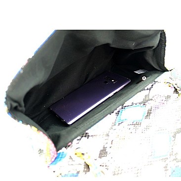 2-Way Snake Print Turn-Lock Flap Shoulder Bag