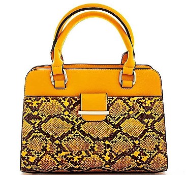 CHIC TWO TONE SNAKE PATTERN SATCHEL WITH LONG STRAP