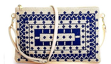 TRENDY CHIC NATURAL WOVEN CLUTCH WITH LONG STRAP