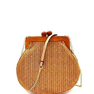Stylish Wooden Knob Frame Woven Straw Shoulder Bag MH-CTL0020