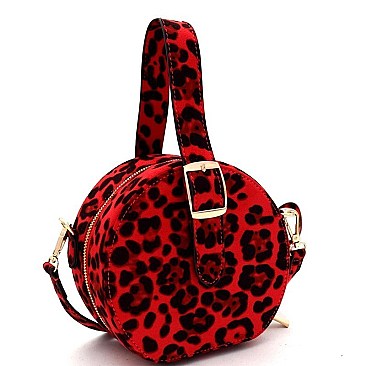 ROUND LEOPARD PRINT BUCKLE WRIST HANDLE MEDIUM SATCHEL