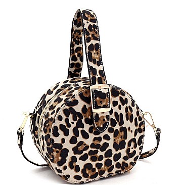 ROUND LEOPARD PRINT BUCKLE WRIST HANDLE MEDIUM SATCHEL