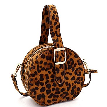 ROUND LEOPARD PRINT BUCKLE WRIST HANDLE MEDIUM SATCHEL
