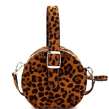 ROUND LEOPARD PRINT BUCKLE WRIST HANDLE MEDIUM SATCHEL