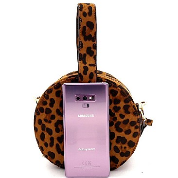 ROUND LEOPARD PRINT BUCKLE WRIST HANDLE MEDIUM SATCHEL