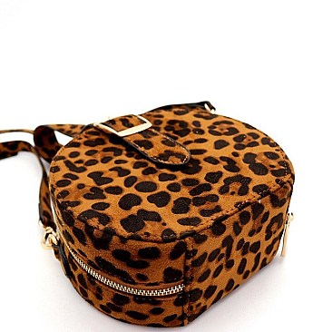 ROUND LEOPARD PRINT BUCKLE WRIST HANDLE MEDIUM SATCHEL