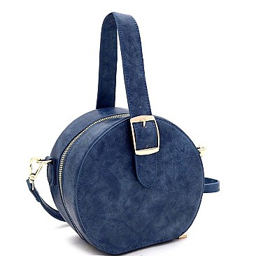 ROUND BUCKLE WRIST HANDLE ACCENT SATCHEL