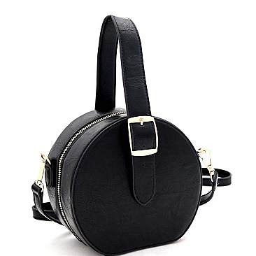 ROUND BUCKLE WRIST HANDLE ACCENT SATCHEL