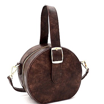 ROUND BUCKLE WRIST HANDLE ACCENT SATCHEL