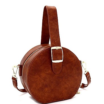 ROUND BUCKLE WRIST HANDLE ACCENT SATCHEL