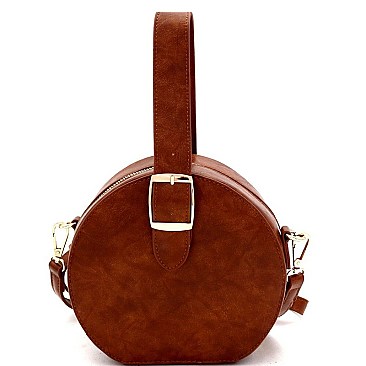 ROUND BUCKLE WRIST HANDLE ACCENT SATCHEL