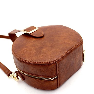 ROUND BUCKLE WRIST HANDLE ACCENT SATCHEL