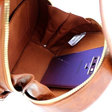 ROUND BUCKLE WRIST HANDLE ACCENT SATCHEL
