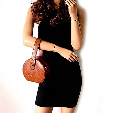 ROUND BUCKLE WRIST HANDLE ACCENT SATCHEL