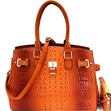 Padlock Accent Croco 3-Compartment Tote Wallet SET MH-CY7083W