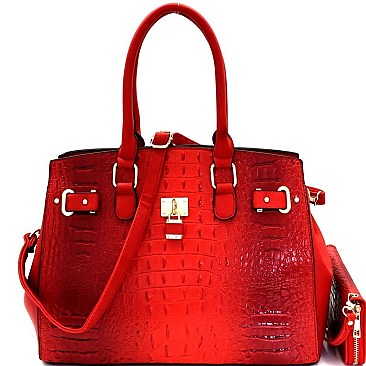 Padlock Accent Croco 3-Compartment Tote Wallet SET MH-CY7083W