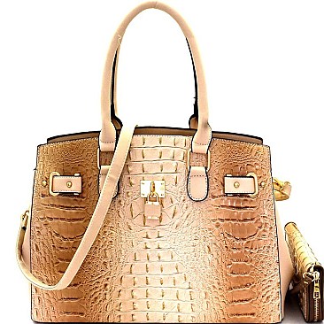 Padlock Accent Croco 3-Compartment Tote Wallet SET MH-CY7083W