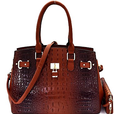 Padlock Accent Croco 3-Compartment Tote Wallet SET MH-CY7083W